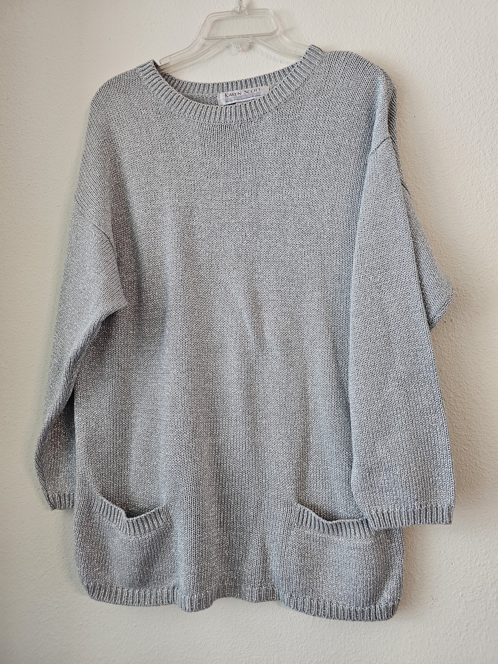 Karen Scott Light Gray Knit Sweater Hoodie with Pockets